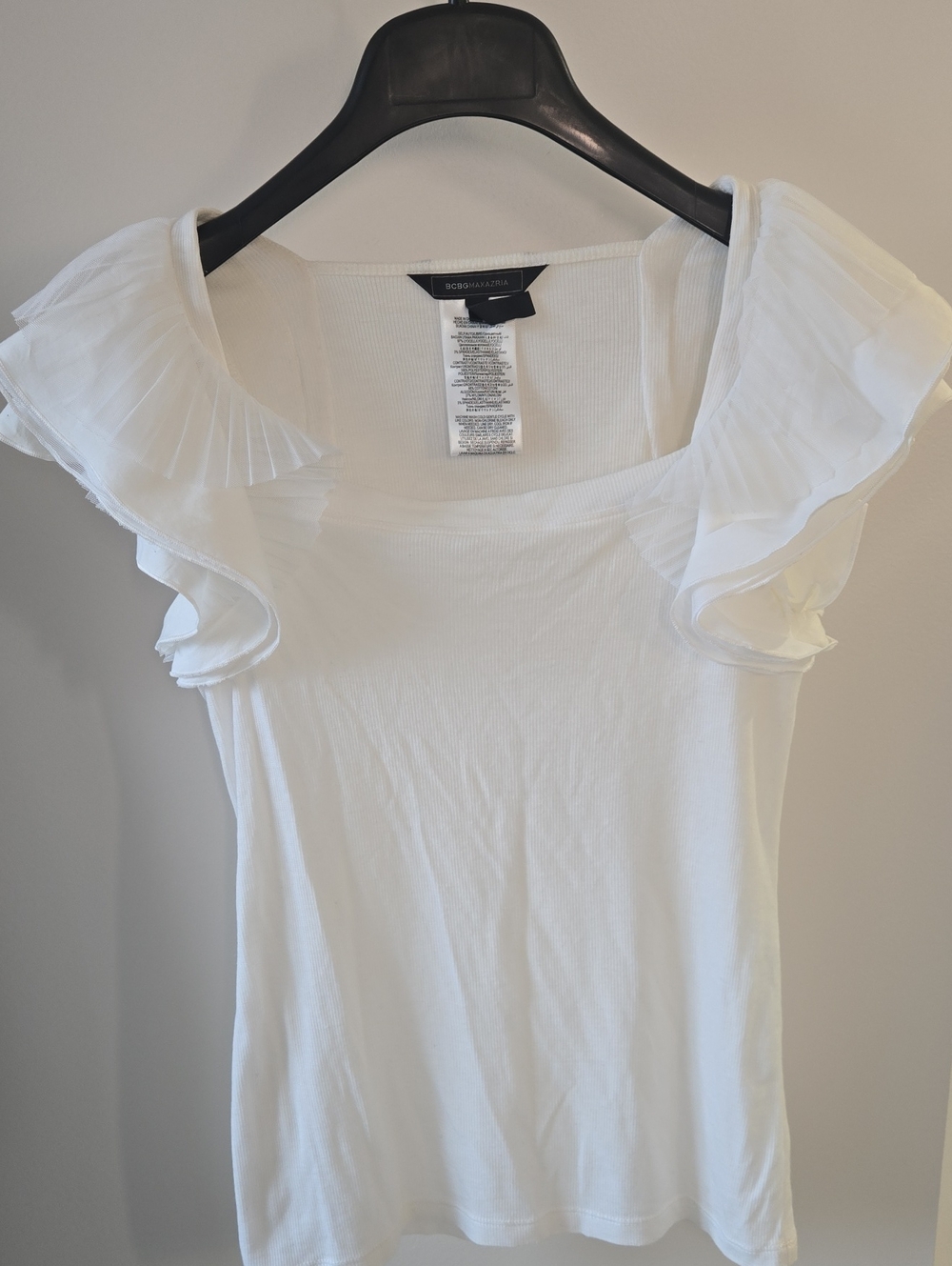 BCBGMaxAzria White Ruffle-Sleeve Square Neck Tank